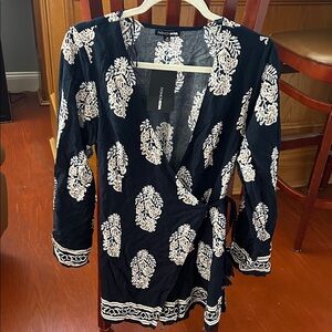 Fashion Nova Navy and White Wrap Romper